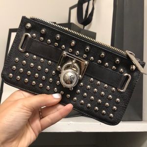 Michael Kors black studded clutch with lock